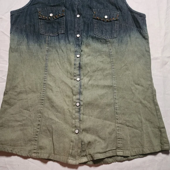 TWENTYTHIRTEEN Tank Top Women's Small Blue Green Denim Shirt Button Down Top - Picture 5 of 10
